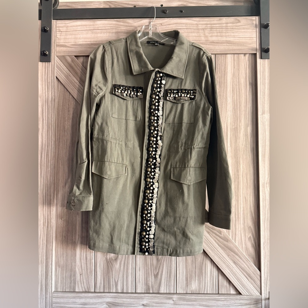 Sweet Rain Olive Utility Jacket with Sequin Detail
